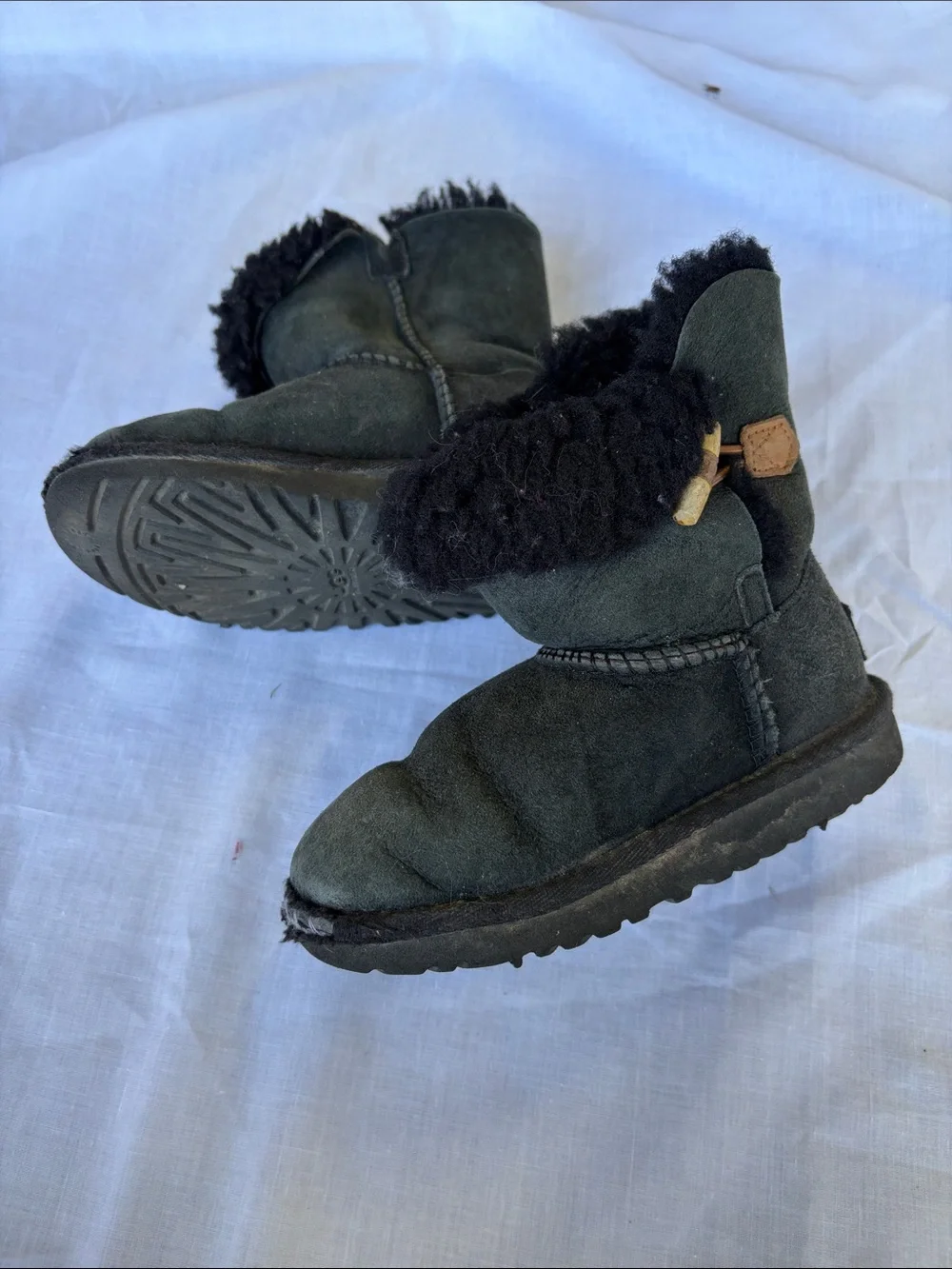 UGG Kids Black Suede Shearling Button Back Boots